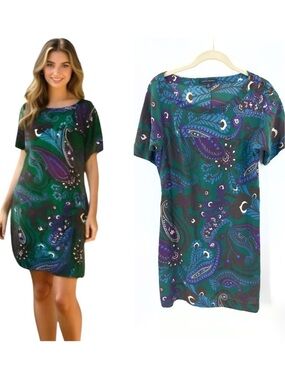 Banana Republic 100% Silk Paisley Shift Dress Womens Size Small Luxury Classic